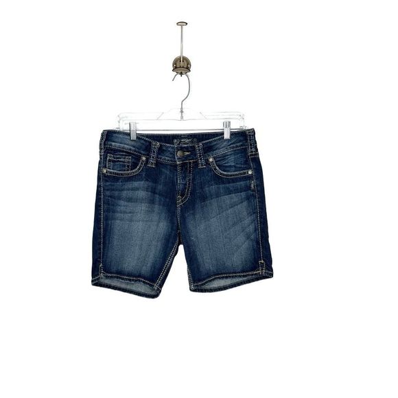 Silver Jeans Co Women’s 29 Denim Suki Shorts Mid Rise Pockets Mid Thigh Stretch - Picture 1 of 13